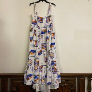 Anthropologie White Maxi Dress with Colorful Print